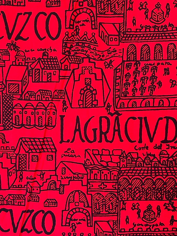 1950s "La Gra Ciudad de Cuzco" Peruvian Novelty Print Cotton